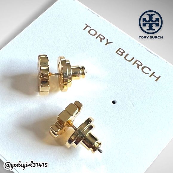 Tory Burch 18K Gold Plated Kira Logo Stud Earrings & Dust Bag $78 - Picture 5 of 11